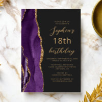 Purple Gold Agate Script Dark 18th Birthday