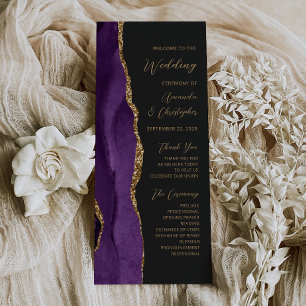 Purple Gold Agate Script Dark Wedding Program