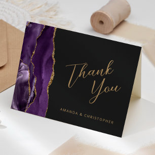 Purple Gold Agate Script Dark Wedding Thank You Card