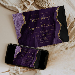 Purple Gold Agate Script Wedding Invitation