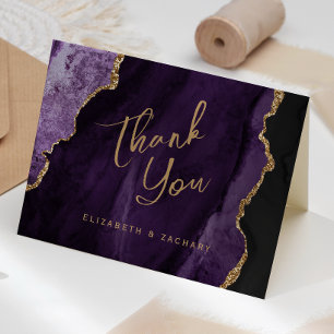 Purple Gold Agate Script Wedding Thank You Card