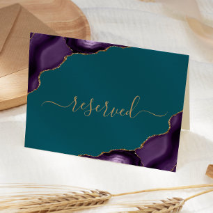 Purple Gold Agate Teal Reserved Wedding Place Card