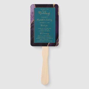 Purple Gold Agate Teal Wedding Program Hand Fan