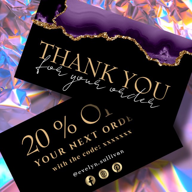 Purple gold agate thank you discount card (Creator Uploaded)