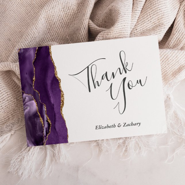 Purple Gold Agate Wedding Flat Thank You Card (Creator Uploaded)