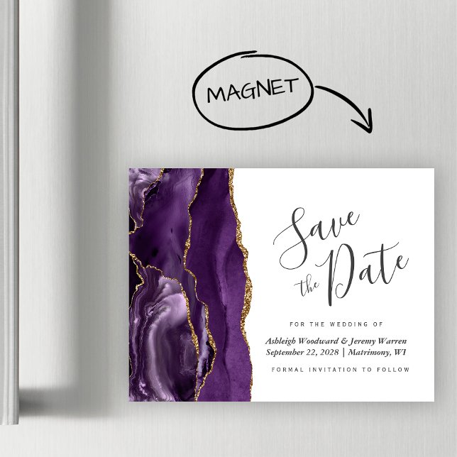 Purple Gold Agate Wedding Magnetic Save the Date (Creator Uploaded)