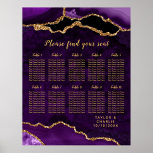 Purple Gold Agate Wedding Seating Chart 10 Table