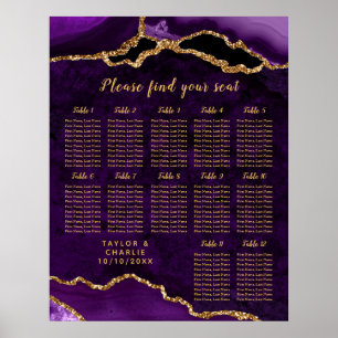 Purple Gold Agate Wedding Seating Chart 12 Table