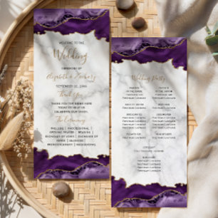 Purple Gold Agate Whimsical Script Marble Wedding Programme