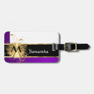 Purple gold and black monogram luggage tag