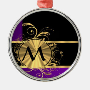 Purple gold and black monogram metal tree decoration