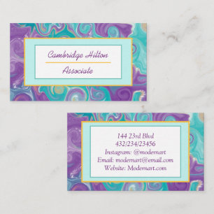 Purple, Gold and Blue Marble Fluid Business Card