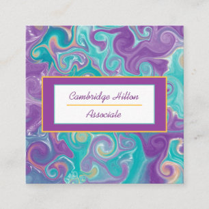 Purple, Gold and Blue Marble Fluid Square Business Card