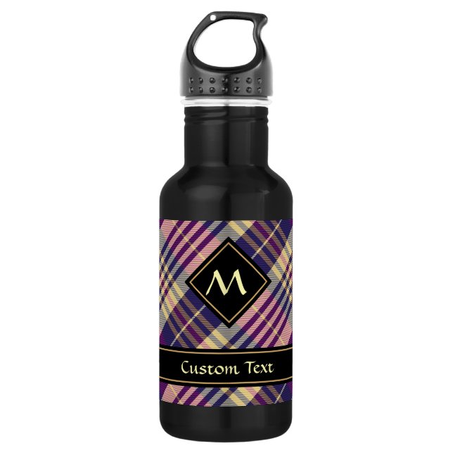 Purple, Gold and Blue Tartan 532 Ml Water Bottle (Front)
