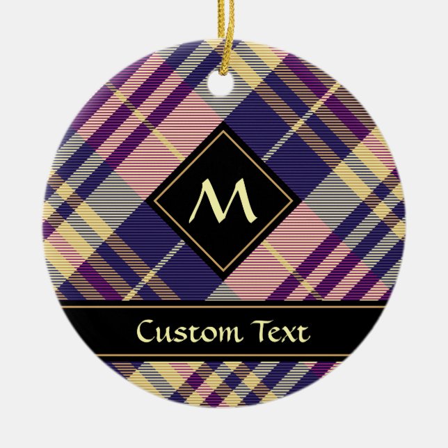 Purple, Gold and Blue Tartan Ceramic Tree Decoration (Front)