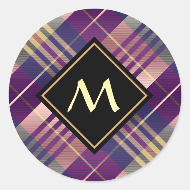Purple, Gold and Blue Tartan Classic Round Sticker (Front)