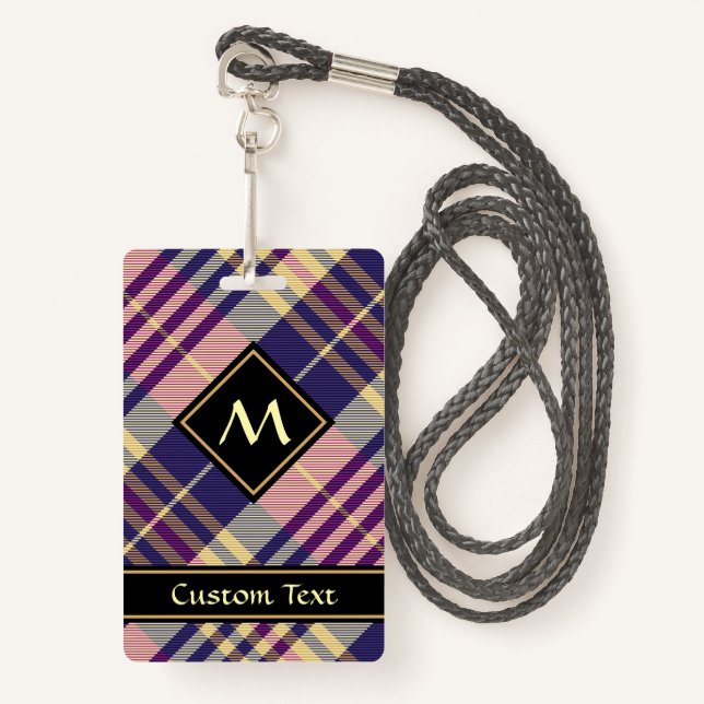 Purple, Gold and Blue Tartan ID Badge (Front with Lanyard)
