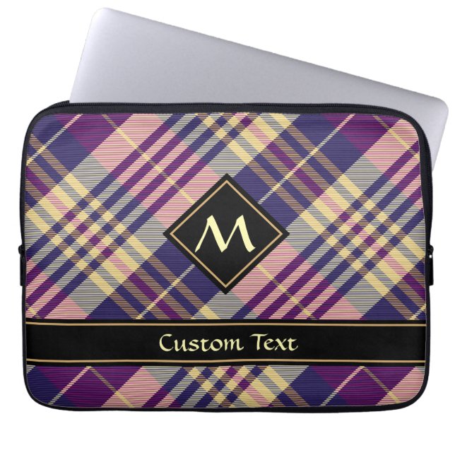 Purple, Gold and Blue Tartan Laptop Sleeve (Front)