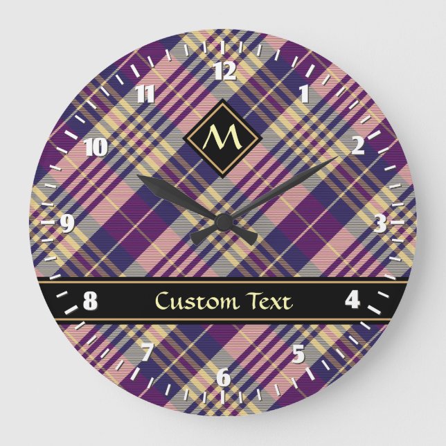 Purple, Gold and Blue Tartan Large Clock (Front)