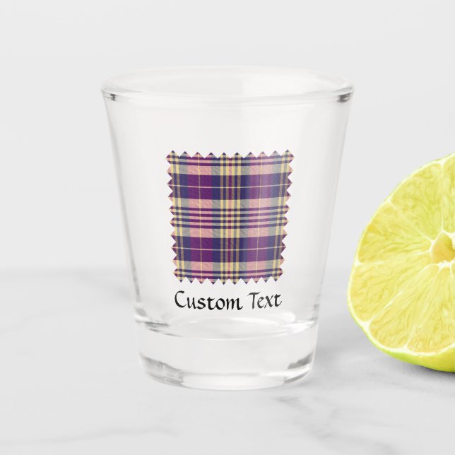 Purple, Gold and Blue Tartan Shot Glass (Front)