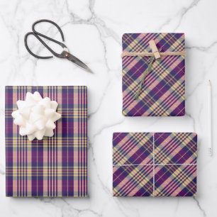 Purple, Gold and Blue Tartan Wrapping Paper Sheet
