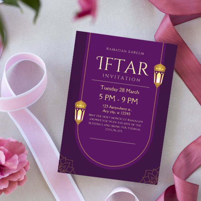 Purple Gold and Cream Ramadan Kareem Iftar Invitation (Creator Uploaded)