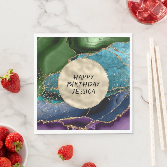 Purple Gold Aqua Green Glitz    Napkin (Insitu)