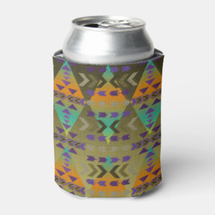 Purple, Gold, Aqua Tribal Pattern Can Cooler
