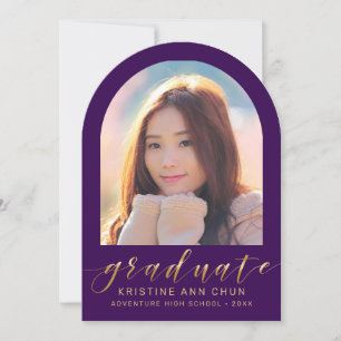 Purple Gold Arch Photo Graduation Announcement