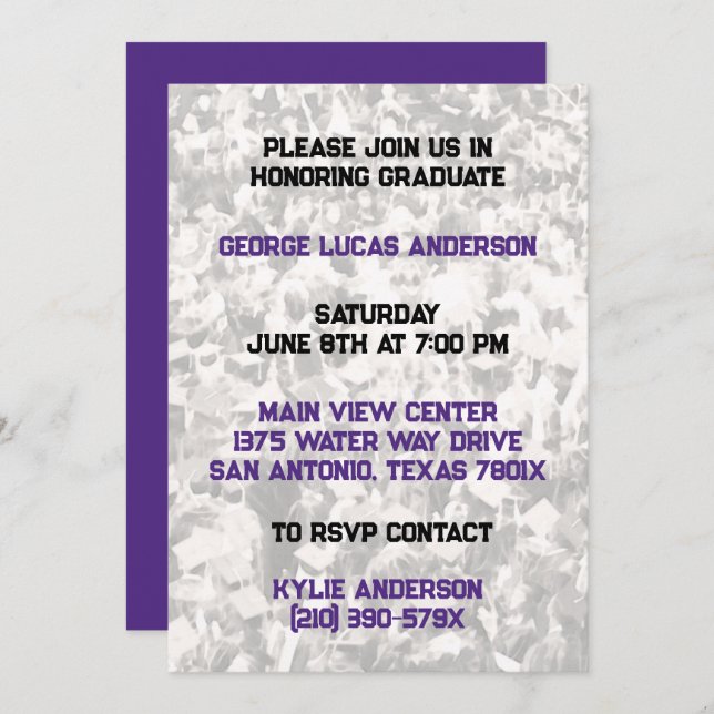 Purple Gold  Athlete Player Graduation Invitation  (Front/Back)