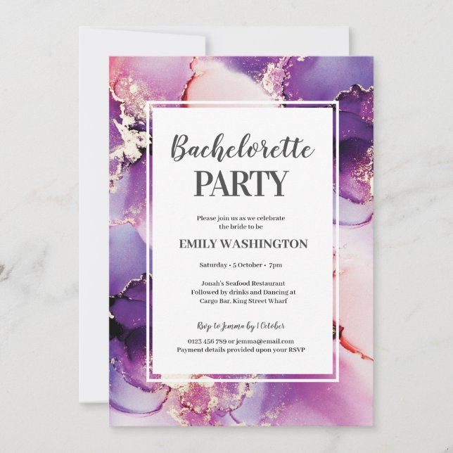 Purple Gold Bachelorette Party Invitation (Front)