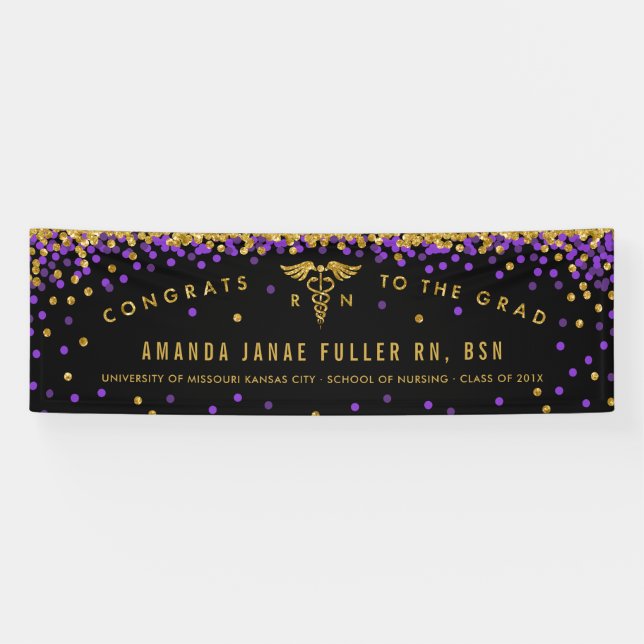 Purple & Gold Banner for Nurse Graduation Party (Horizontal)