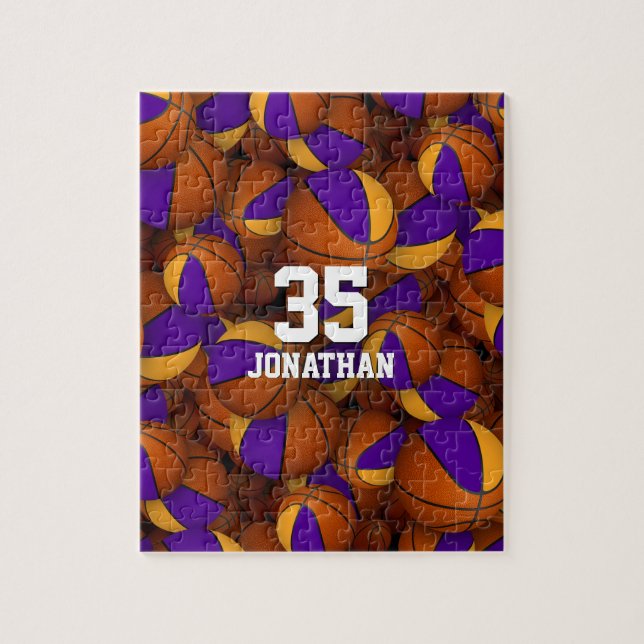 purple gold basketball team colors personalized jigsaw puzzle (Vertical)