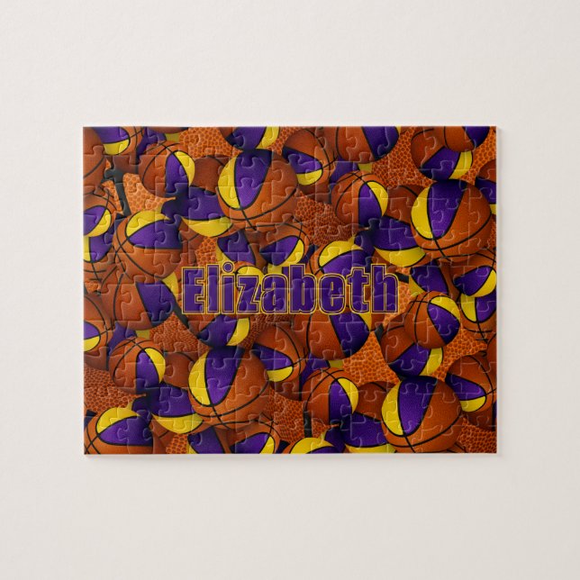 purple gold basketball team colours with kids name jigsaw puzzle (Horizontal)