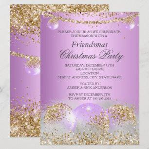 Purple Gold Bauble Friendsmas Christmas Party Invitation