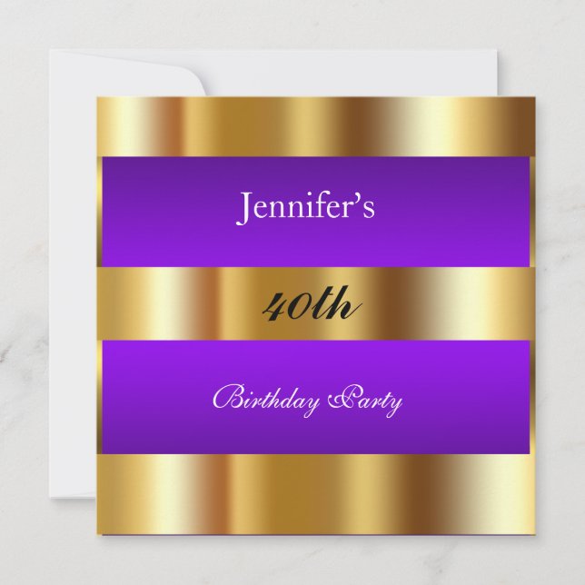 Purple Gold Birthday Party gold Invitation (Front)
