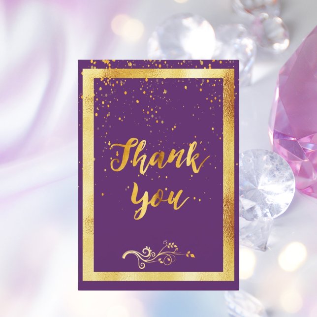 Purple gold birthday thank you card (Creator Uploaded)
