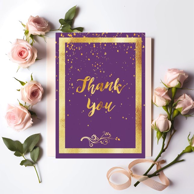 Purple gold birthday thank you card (Creator Uploaded)