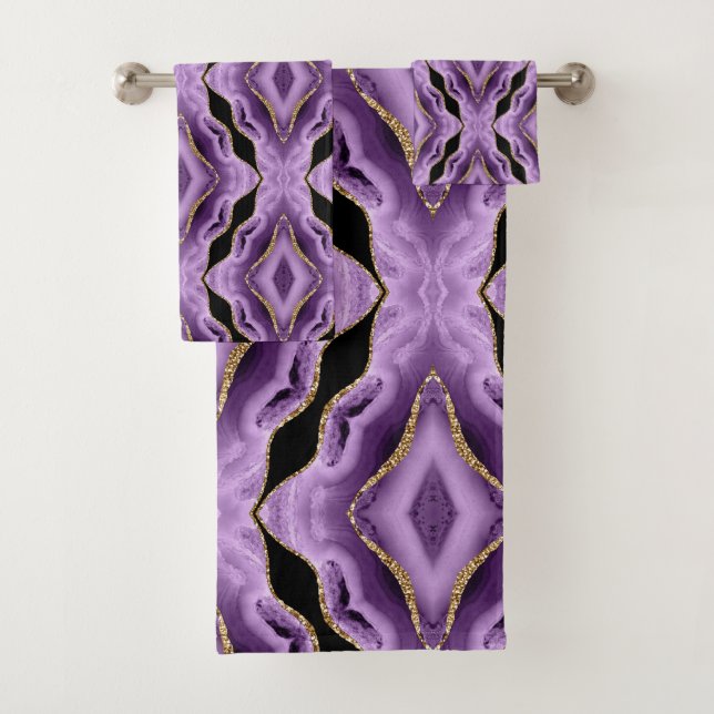 Purple Gold Black Abstract Bath Towel Set (Insitu)