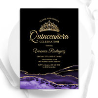 Purple Gold Black Agate Marble Quinceanera