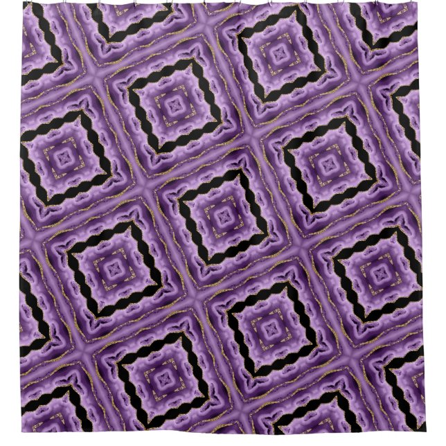 Purple Gold Black Geometric Abstract  Shower Curtain (Front)