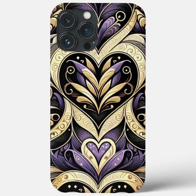 Purple Gold Black Heart Repetitive Pattern Case-Mate iPhone Case (Back)