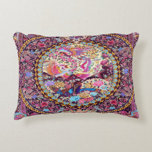 Purple Gold Blue Persian Floral Flowers Peacock Decorative Cushion