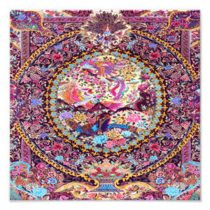 Purple Gold Blue Persian Floral Flowers Peacock Photo Print