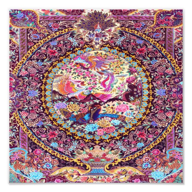 Purple Gold Blue Persian Floral Flowers Peacock Photo Print (Front)