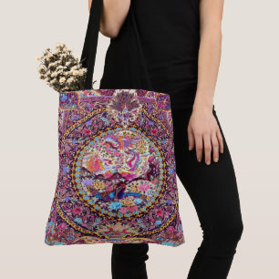 Purple Gold Blue Persian Floral Flowers Peacock Tote Bag