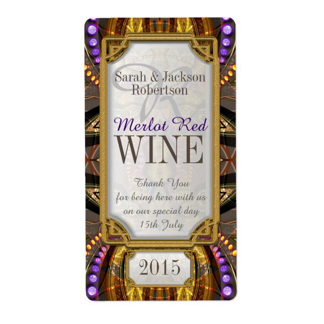 Purple Gold Bohemian Magic Drink Bottle Labels (Front)