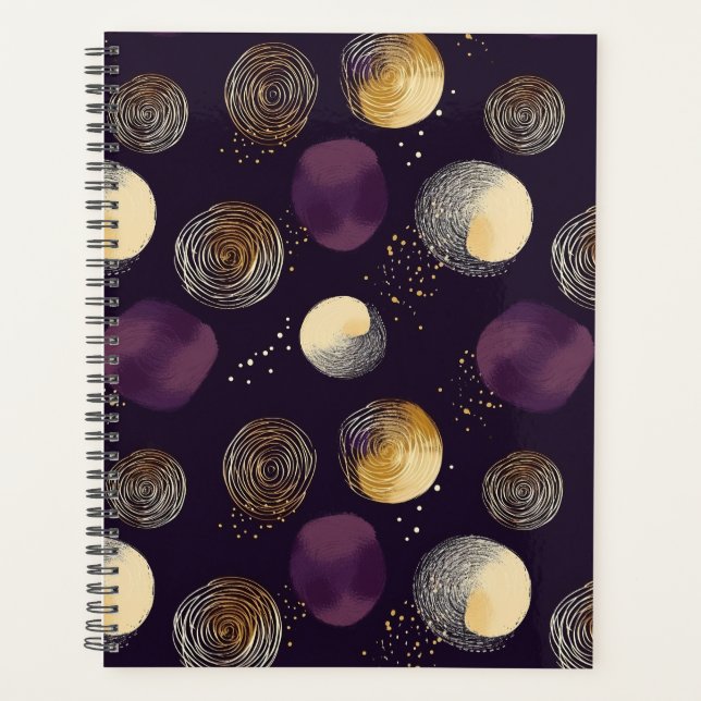 Purple Gold Boho Abstract Circles Pattern Planner (Front)