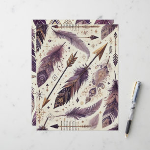 Purple & Gold Boho Arrows and Feathers Scrapbook