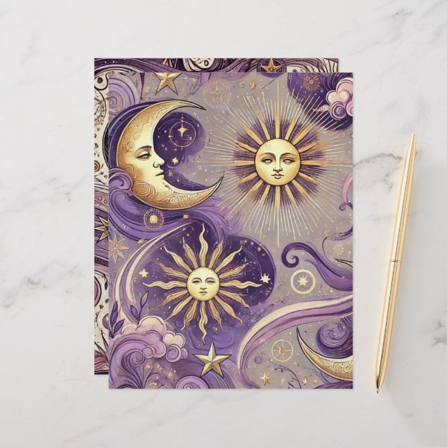 Purple & Gold Boho Celestial Sun & Moon Scrapbook (Front/Back In Situ)